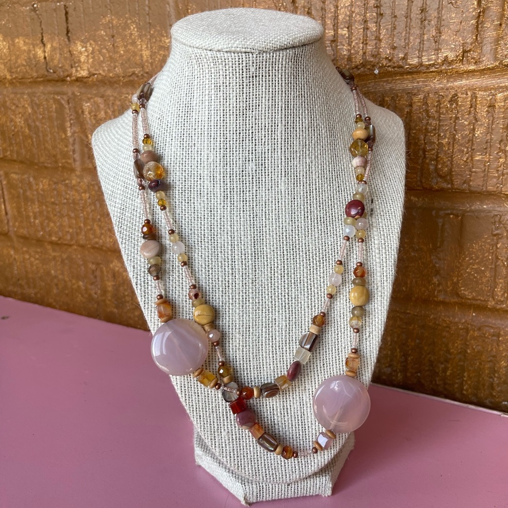 Handcrafted in the USA, unique 2 strand necklace featuring semi-precious gems